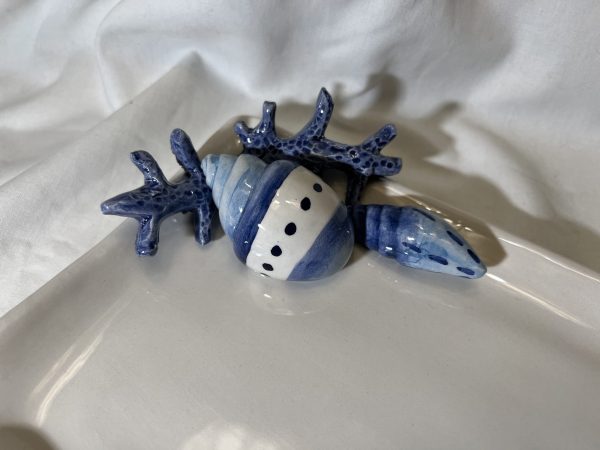 Petite assiette à serviette corail bleu