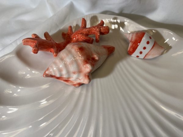 Assiette coquillage corail rouge
