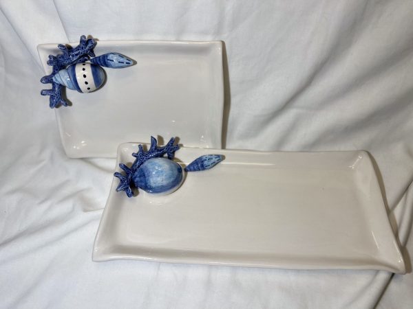 Assiette à serviette moyenne corail bleu