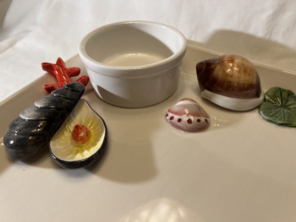 Assiette carrée avec petit bol mer
