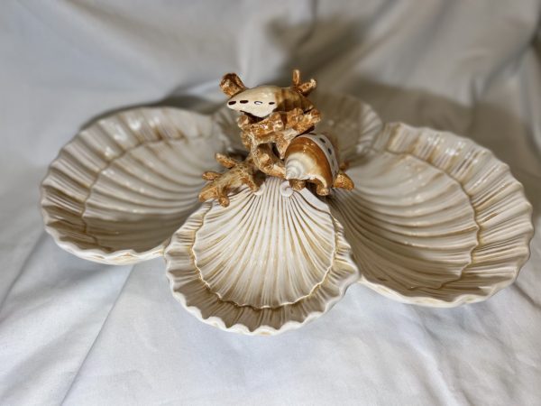 Petit bol quadruple coquillages corail beige