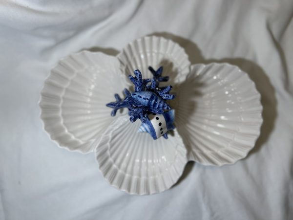 Petit bol quadruple Coquillages corail bleu