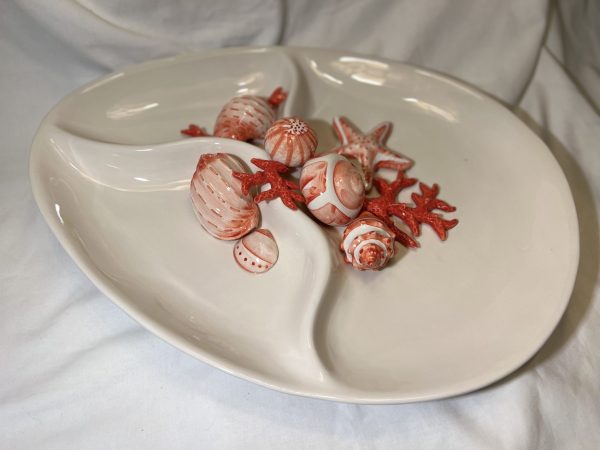 Grand plat à snacks corail rouge