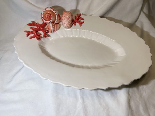 Grand plat ovale creux corail rouge