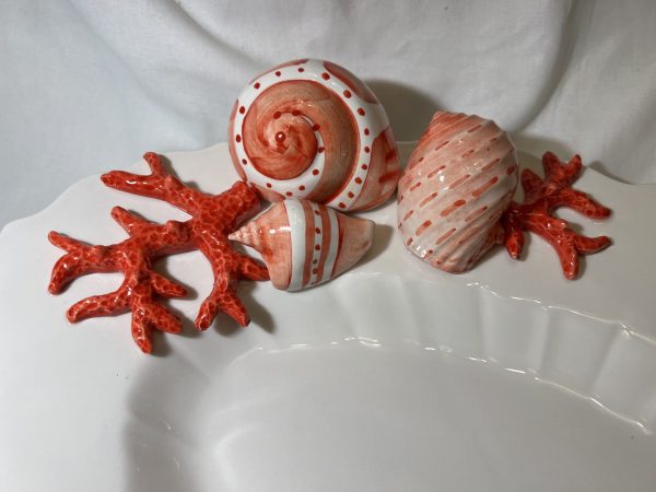 Grand plat ovale creux corail rouge