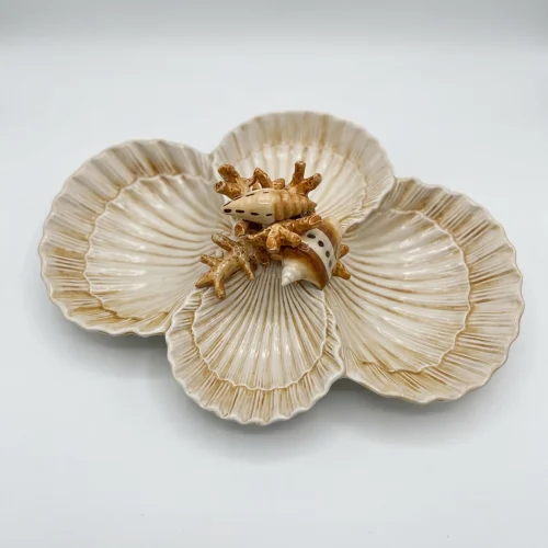 Petit bol quadruple coquillages corail beige