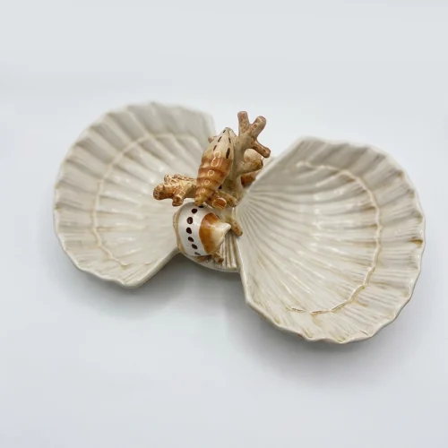 Double coupelle coquillages corail beige