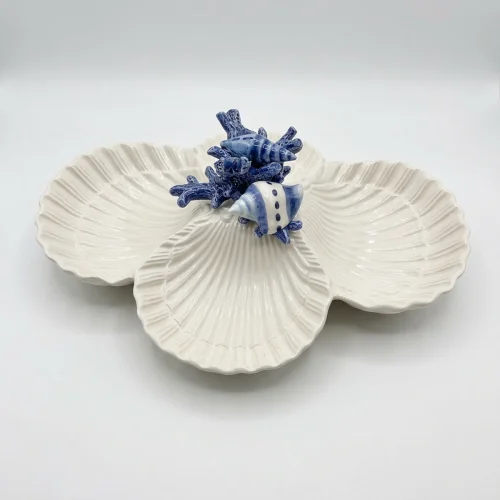 Petit bol quadruple Coquillages corail bleu