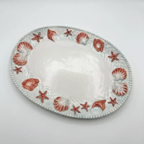 Grand plat rouge coquillages
