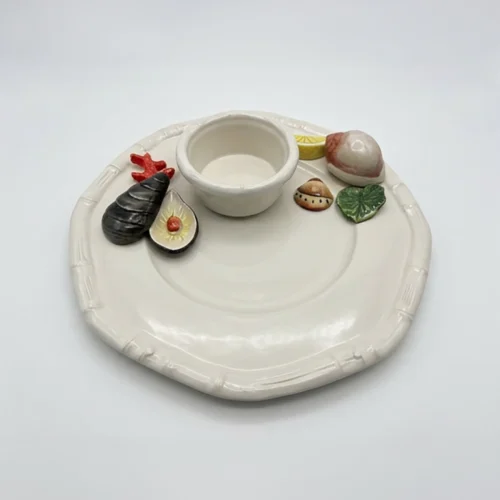 Assiette ronde avec petit bol mer