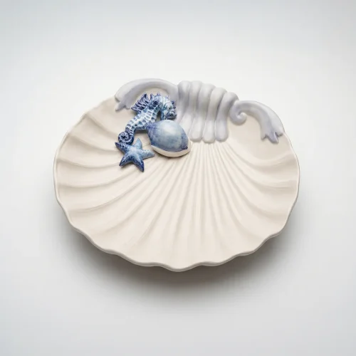 Grande assiette coquillage hippocampe