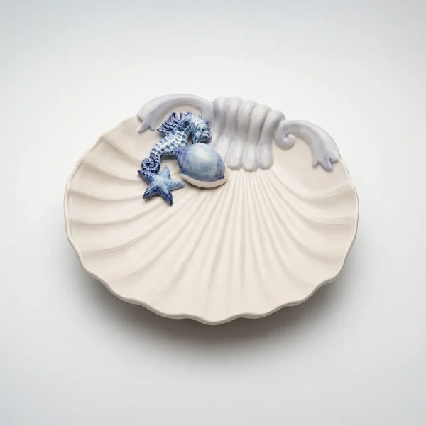 Grande assiette coquillage hippocampe