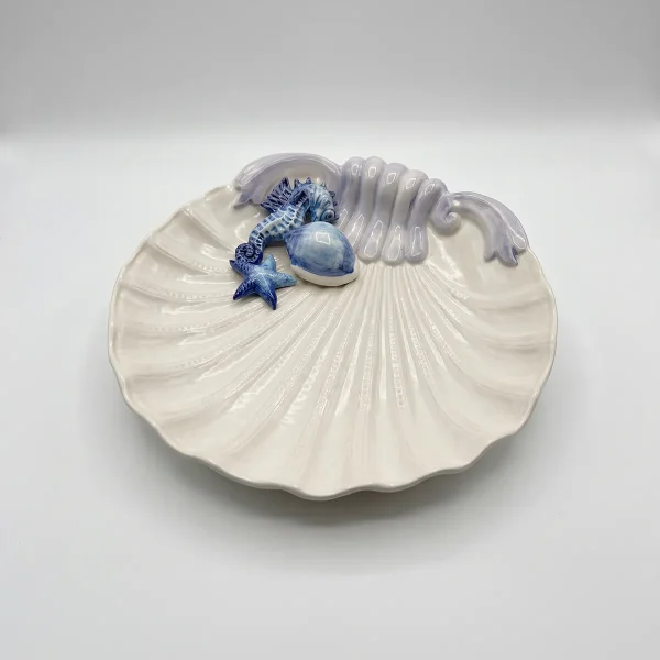 Grande assiette coquillage hippocampe