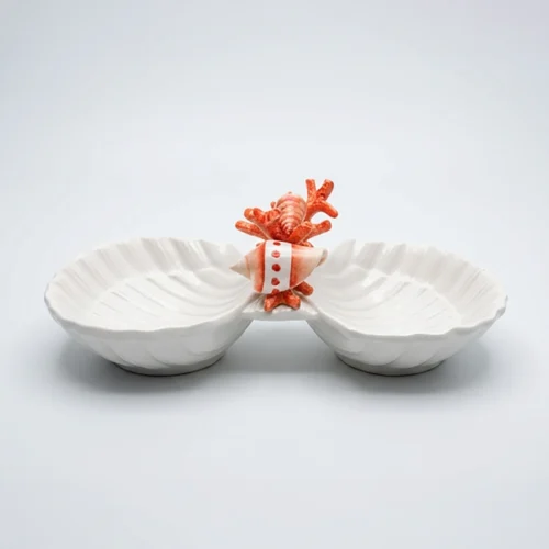 Double petit bol coquillage corail rouge