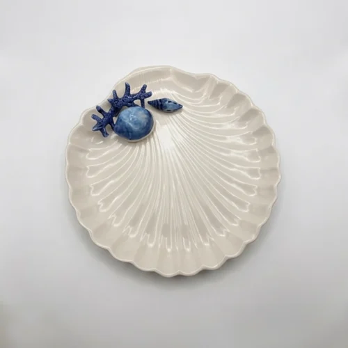 Assiette coquillage corail bleu