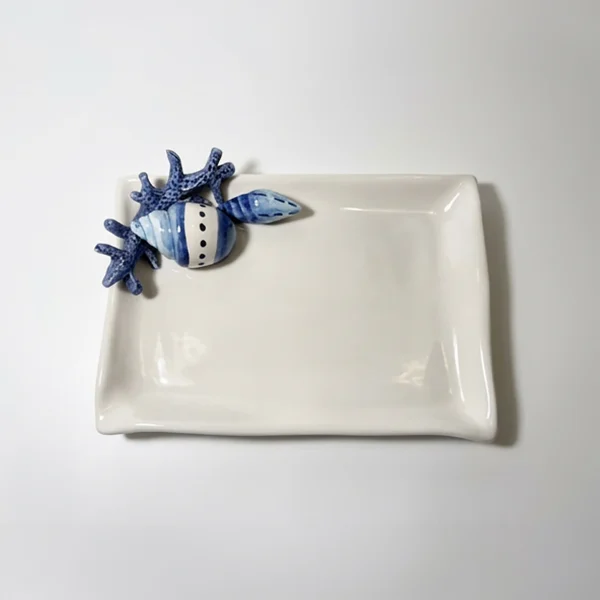 Petite assiette à serviette corail bleu