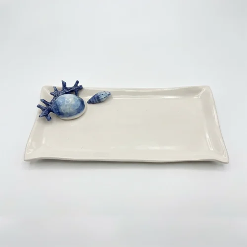 Assiette à serviette moyenne corail bleu