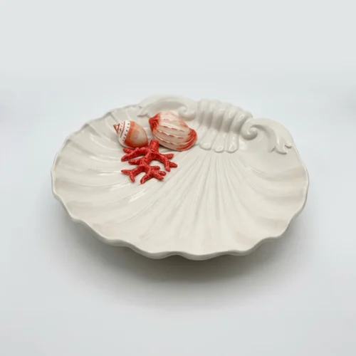 Assiette coquillage corail rouge