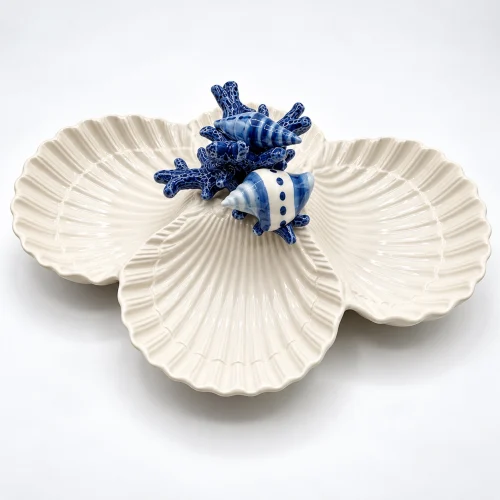 Petit bol quadruple Coquillages corail bleu