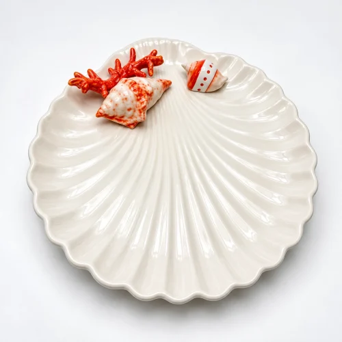 Assiette coquillage corail rouge