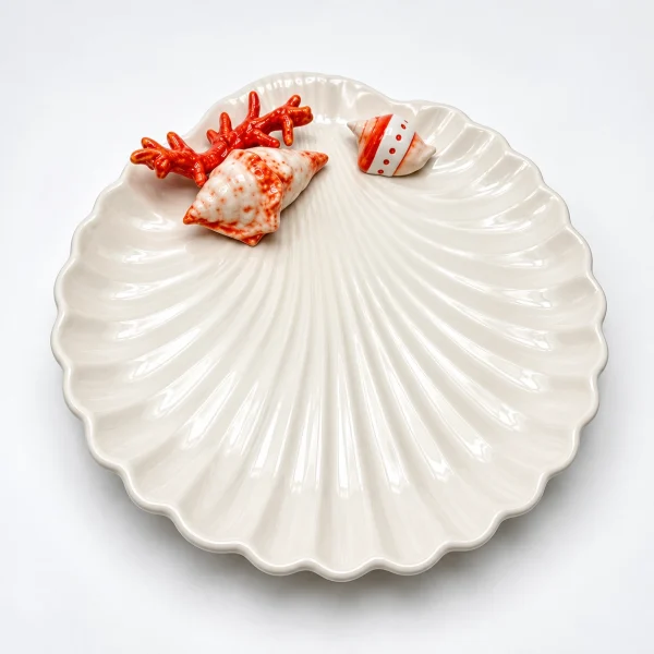 Assiette coquillage corail rouge