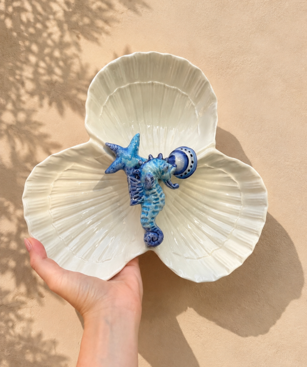 Triple coupelle coquillages hippocampe