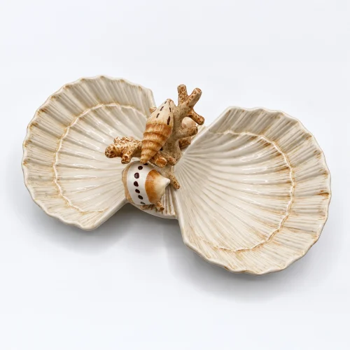 Double coupelle coquillages corail beige