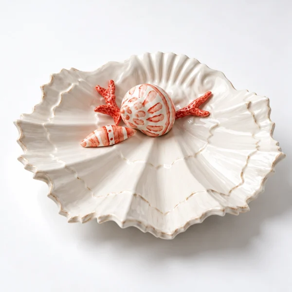 Assiette coquillage corail rouge