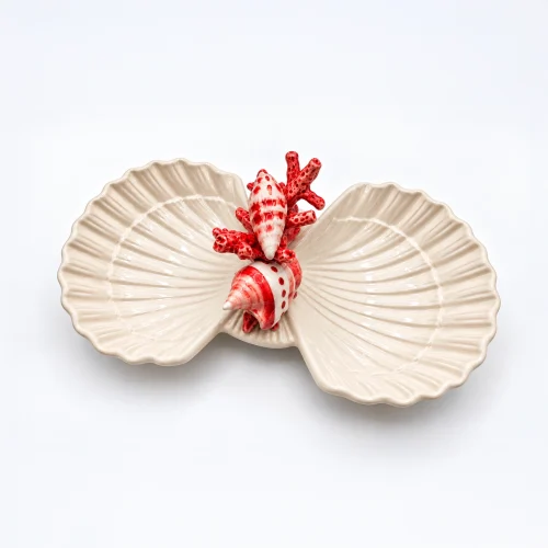 Double petit bol coquillage corail rouge