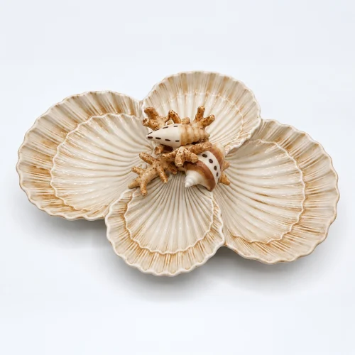 Petit bol quadruple coquillages corail beige