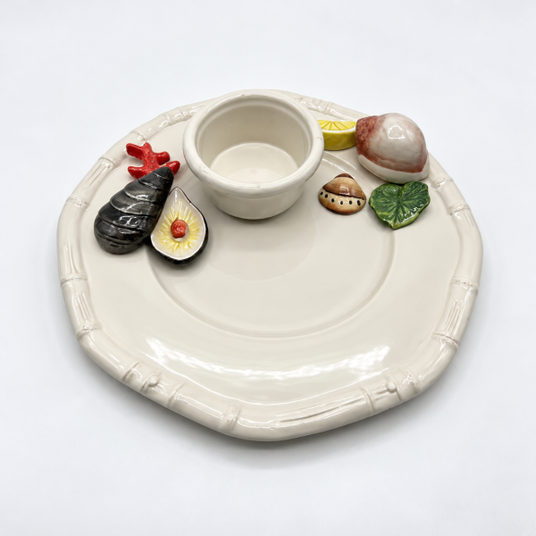 Assiette ronde avec petit bol mer