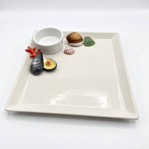 Assiette carrée avec petit bol mer