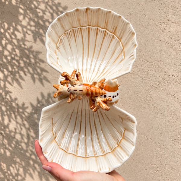 Double coupelle coquillages corail beige