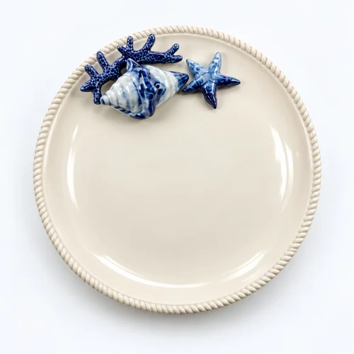 Assiette ronde corail bleu
