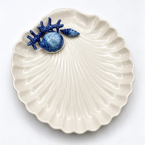 Assiette coquillage corail bleu