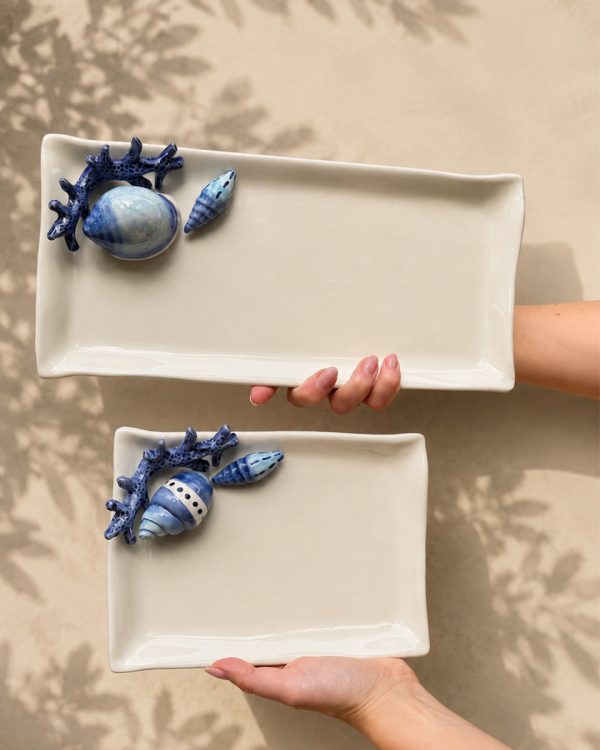 Assiette à serviette moyenne corail bleu