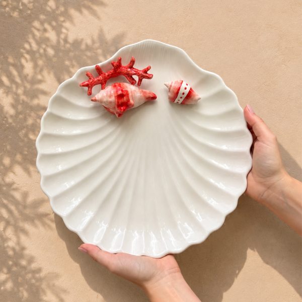Assiette coquillage corail rouge
